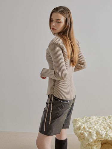 SLIT SLEEVE SIDE STRAP KNIT TOP_BEIGE - ETMON - Modalova