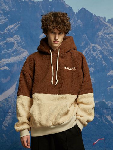 Classic Color Block Fleece Hoodie_Brown - BALANT - Modalova