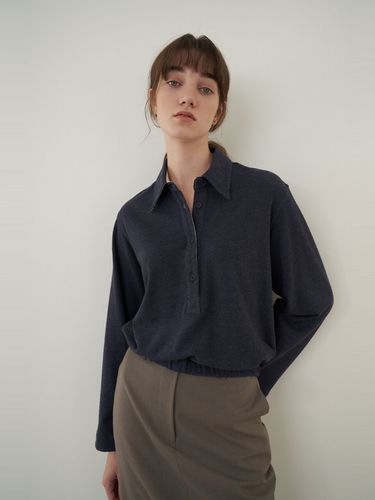 Cotton Collar Top (Navy) - NONNIERE - Modalova