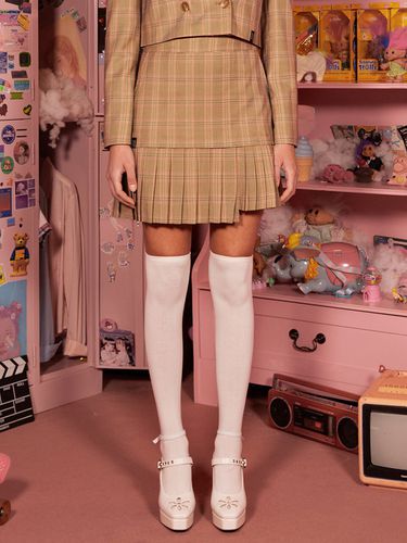 Check Pleated Mini Skirt_Beige - ROLAROLA - Modalova