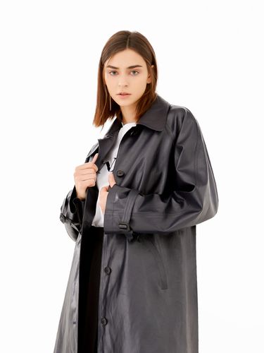 Leather Single Mac Coat (Navy) - DENIVEL - Modalova