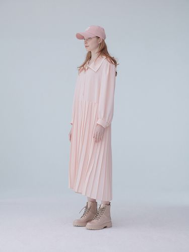 Ribbon Long Pleated Dress 002_Pink - MUDIDI - Modalova