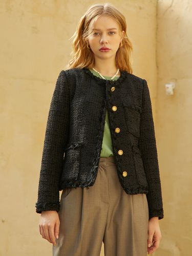 No Collar Round Trimmed Jennie Tweed Jacket - 320SHOWROOM - Modalova