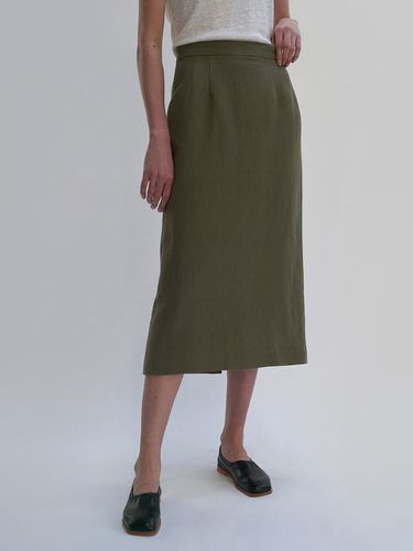 Wool Linen H-line Skirt_Khaki - tetu - Modalova