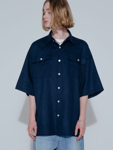 Linen Half Shirt Jacket Navy - V2 - Modalova