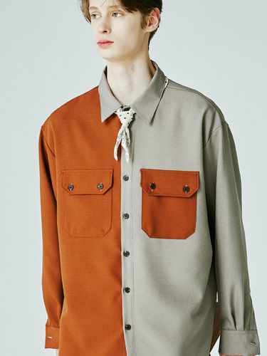 Half and Half Solid Pocket Shirt_Brown - S SY - Modalova