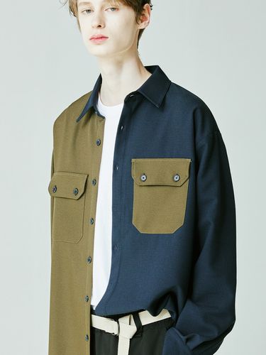 Half and Half Solid Pocket Shirt_Khaki - S SY - Modalova