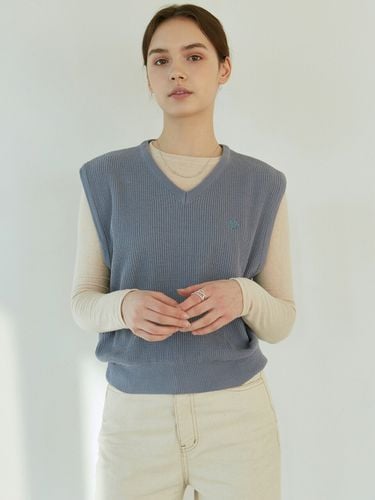 Rib V-neck Knit Vest_Blue - YAN13 - Modalova