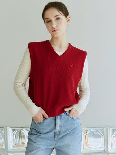 Rib V-neck Knit Vest_Red - YAN13 - Modalova