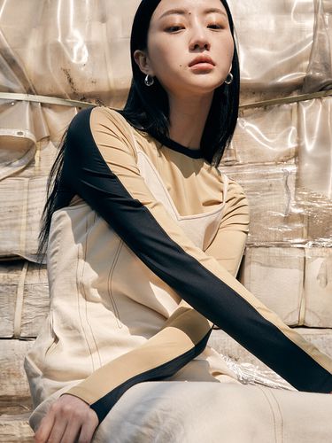 Reversible Jersey Top_Black+Beige - LEUNI - Modalova