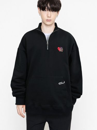 Heart Embroidered Half Zip Up Sweatshirt - GRAVER - Modalova