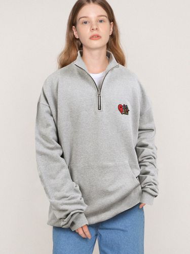 Heart Embroidered Half Zip Up Sweatshirt - GRAVER - Modalova