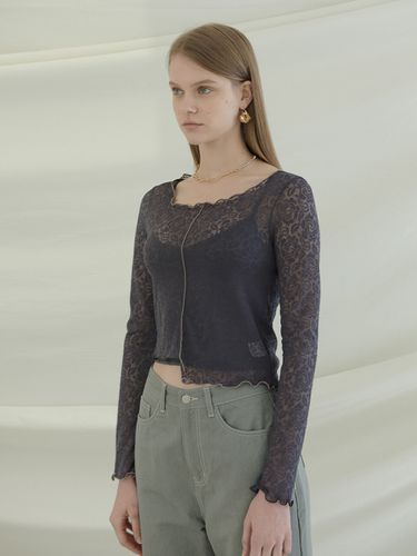 Jacquard Seethrough Top (Grey) - SOFT SEOUL - Modalova