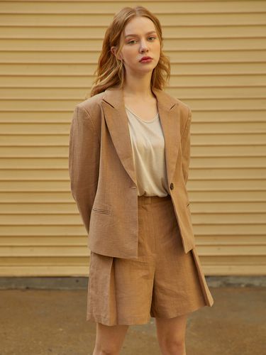 One Button Linen Short Jacket_Dark Beige - 320SHOWROOM - Modalova