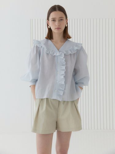 PONNY Ruffle Trimming Collar Sheer Cotton Blouse () - MANNON - Modalova