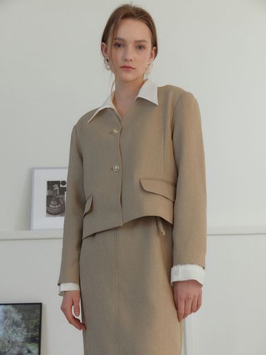 Collarless Single Breasted Jacket_Olive - molto - Modalova