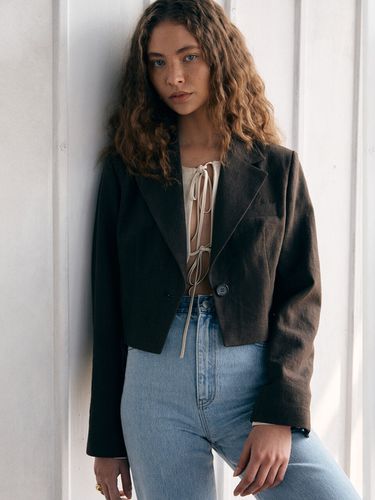 Linen Cropped Jacket_Brown - LEUNI - Modalova