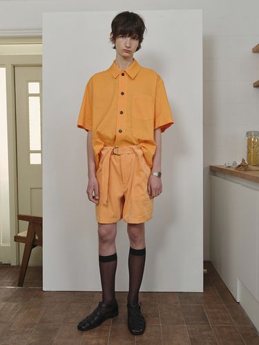 Corduroy Belt Shorts Orange - YOUNGOH - Modalova