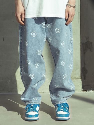 Smile Pattern Denim Pants Blue - MASSNOUN - Modalova