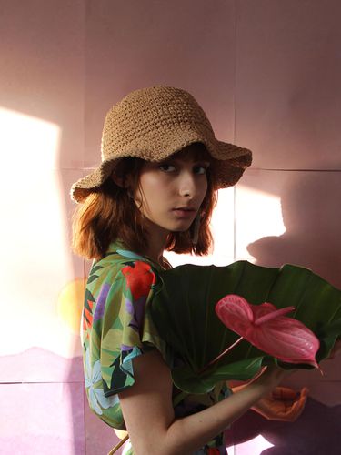 Straw Bucket Hat_Beige - poesiedame - Modalova