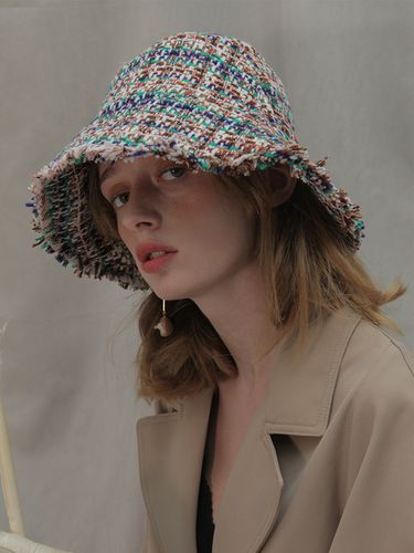 Tweed Bucket Hat Green - poesiedame - Modalova