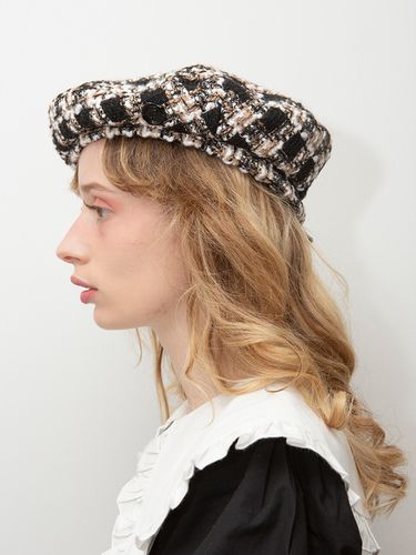 Tweed Beret - Black N Brown - poesiedame - Modalova