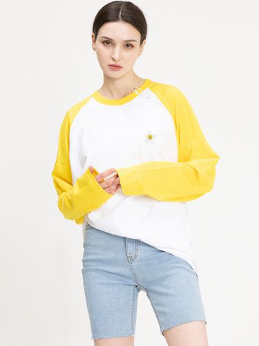 Flower Embroidered White Clip Raglan Long Sleeve T-Shirt - GRAVER - Modalova