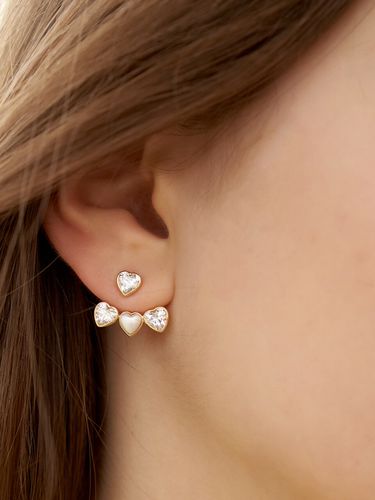 Triple Heart Mix Ear Jacket Earring - TATIANA - Modalova