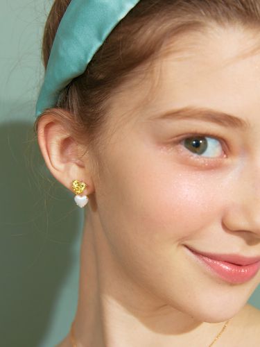 Double Heart Mix Ear Jacket Earring - TATIANA - Modalova