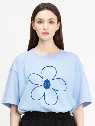 Big Flower Line Drawing Smile T-Shirt _Sky Blue - GRAVER - Modalova