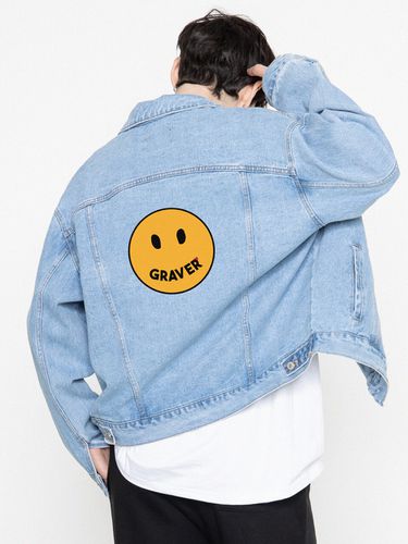 Back Big Dot Logo Smile Denim Jacket_Light Blue - GRAVER - Modalova