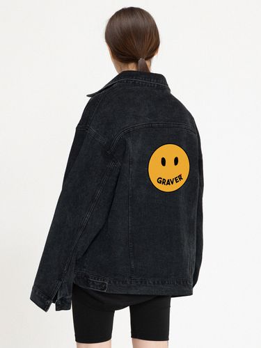 Back Big Dot Logo Smile Denim Jacket_Black - GRAVER - Modalova