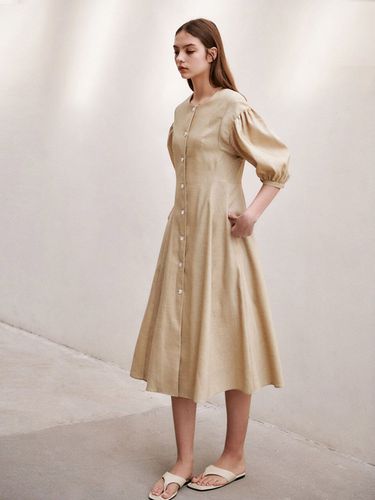 SUMMER WOOL] Linen Puffed A-line Dress_Beige - AVA MOLLI - Modalova