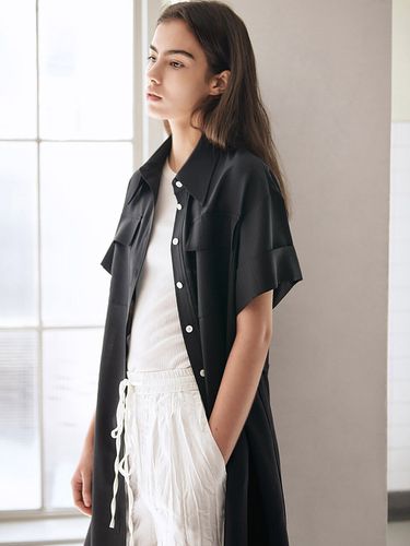 SUMMER WOOL] H-line Long Shirt Dress_Black - AVA MOLLI - Modalova