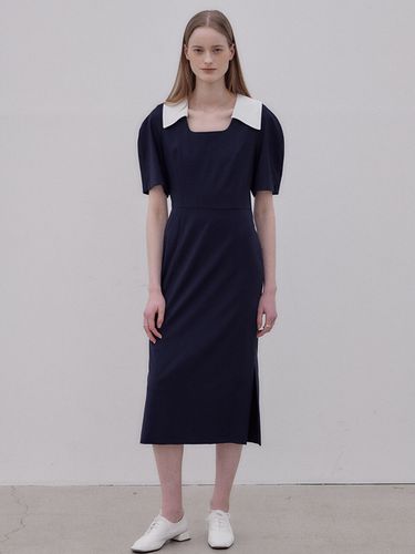 Point collar volume sleeve dress - LOEUVRE - Modalova