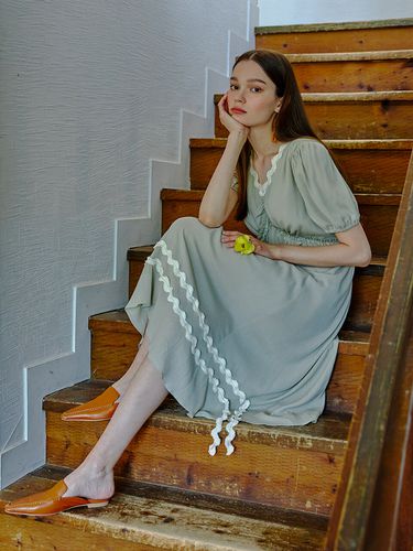 Pleated Wave Tape Dress_Light Green - ETMON - Modalova