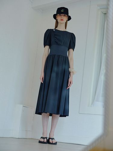 Waist Ribbed Dress_Black - ETMON - Modalova