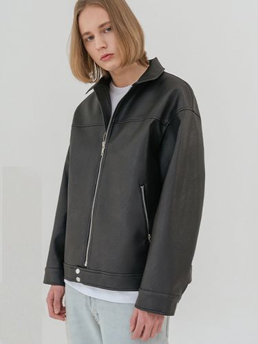 Oversized Leather Blouson Black - V2 - Modalova