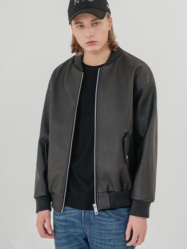 Oversized MA-1 Leather Jacket Black - V2 - Modalova