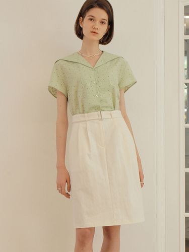 Cotton Blend Belted Midi Skirt - AMONG - Modalova