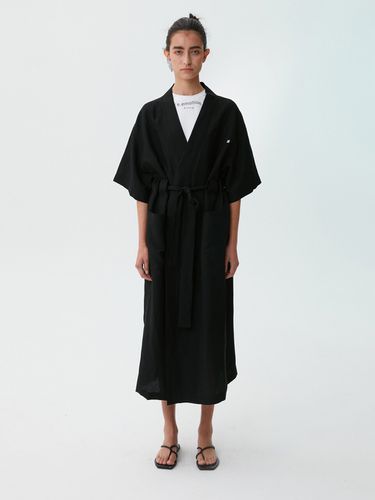 Wide Sleeve Linen Robe (Black) - EcommaE - Modalova