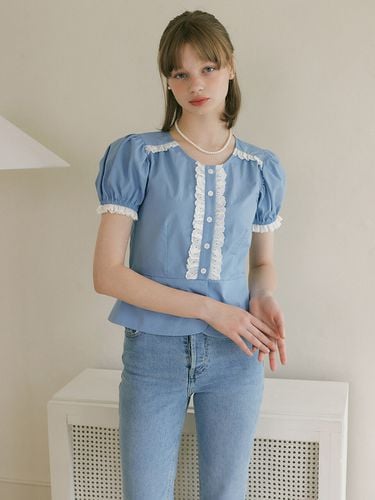 Button Lace Blouse (Skyblue) - MORE THAN LIKE - Modalova