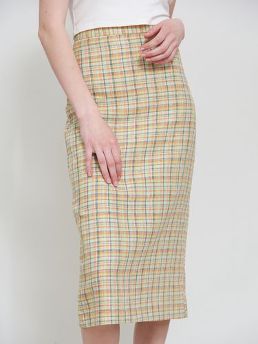 Linen Juicy Check Skirt_Yellow Green - VEM.VER - Modalova