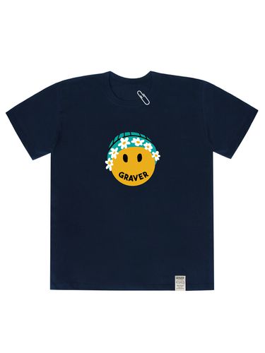 Big Flower Beanie Smile T-shirt_Navy - GRAVER - Modalova