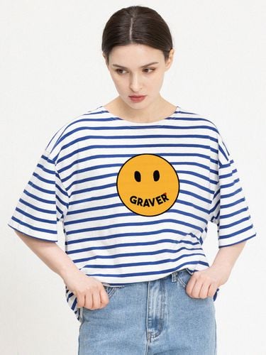 UNISEX] Big Dote Logo Smile Stripe T-Shirt _Blue - GRAVER - Modalova