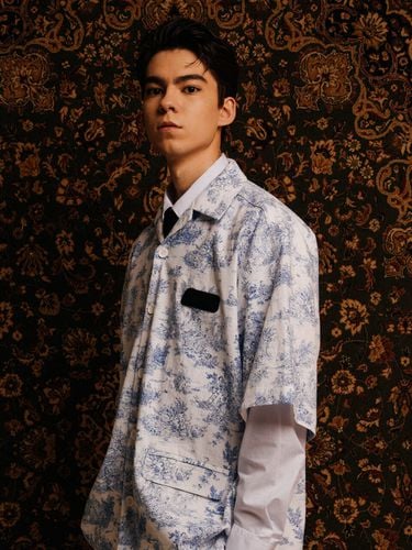 Printed Linen-Blend Short-Sleeved Jacket _White - C.O.M.E - Modalova