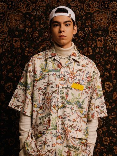 Printed Linen-Blend Short-Sleeved Jacket_Multicolor - C.O.M.E - Modalova