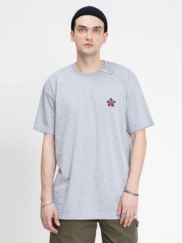 Purple Flower Embroidered T-Shirt_Grey - GRAVER - Modalova