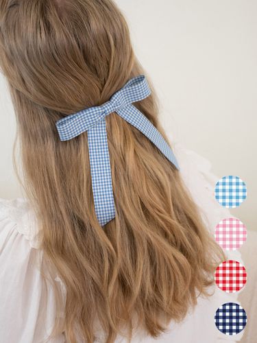 Gingham Check Ribbon Hair Pin_4colors - FANTASTIC PLANET - Modalova