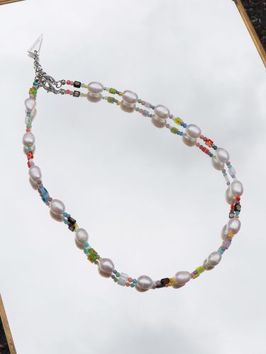 Beads and Pearl Mix Necklace - MAD FACTORY - Modalova